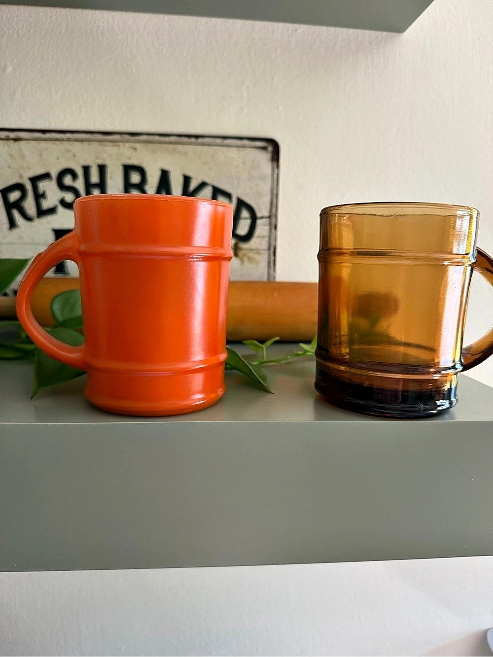 Vintage Anchor Hocking Fire-King Barrel Mugs Orange & Brown